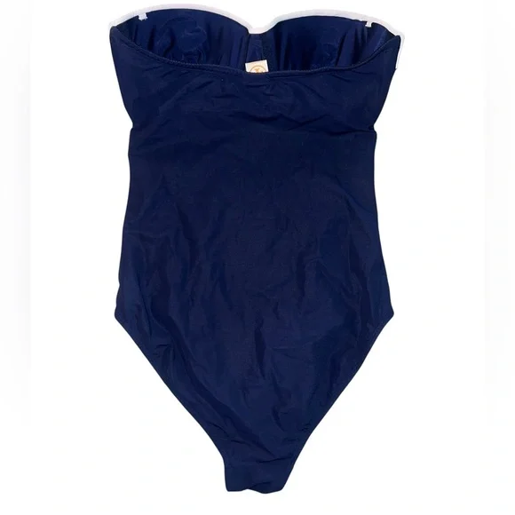 Like New Tory Burch Strapless One Piece Swimsuit Navy Blue White Padded Bust - Picture 3 of 5